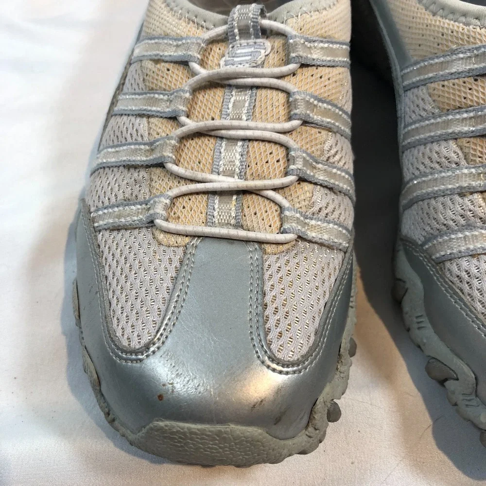 Skechers Bikers Step-Up SN21213 Slip On Leather Silver Shoes Womens US 8 EU 39‎